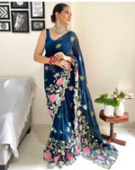 Thumbnail for Vamika Embroidery Rama Green Georgette Bollywood Saree - Distacart