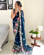 Thumbnail for Vamika Embroidery Rama Green Georgette Bollywood Saree - Distacart