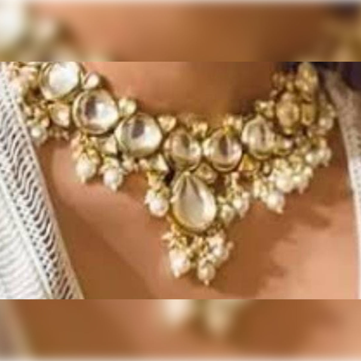 Jewel City Classic Gold-Plated Polki Choker Necklace with Pearl Clusters - Elegant Traditional Wedding Jewelry"