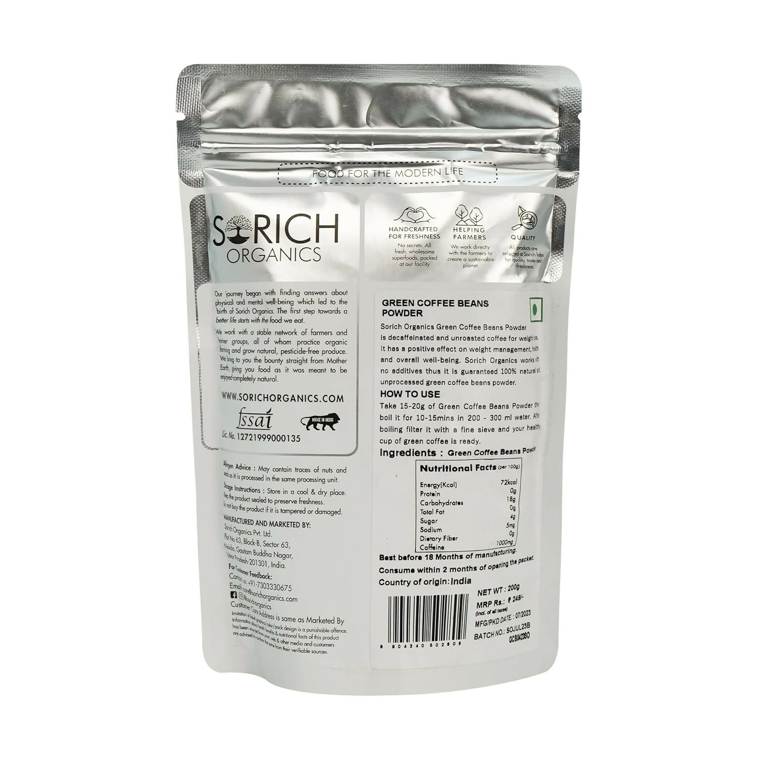 Sorich Organics 100% Pure & Natural Green Coffee Beans Powder - Distacart