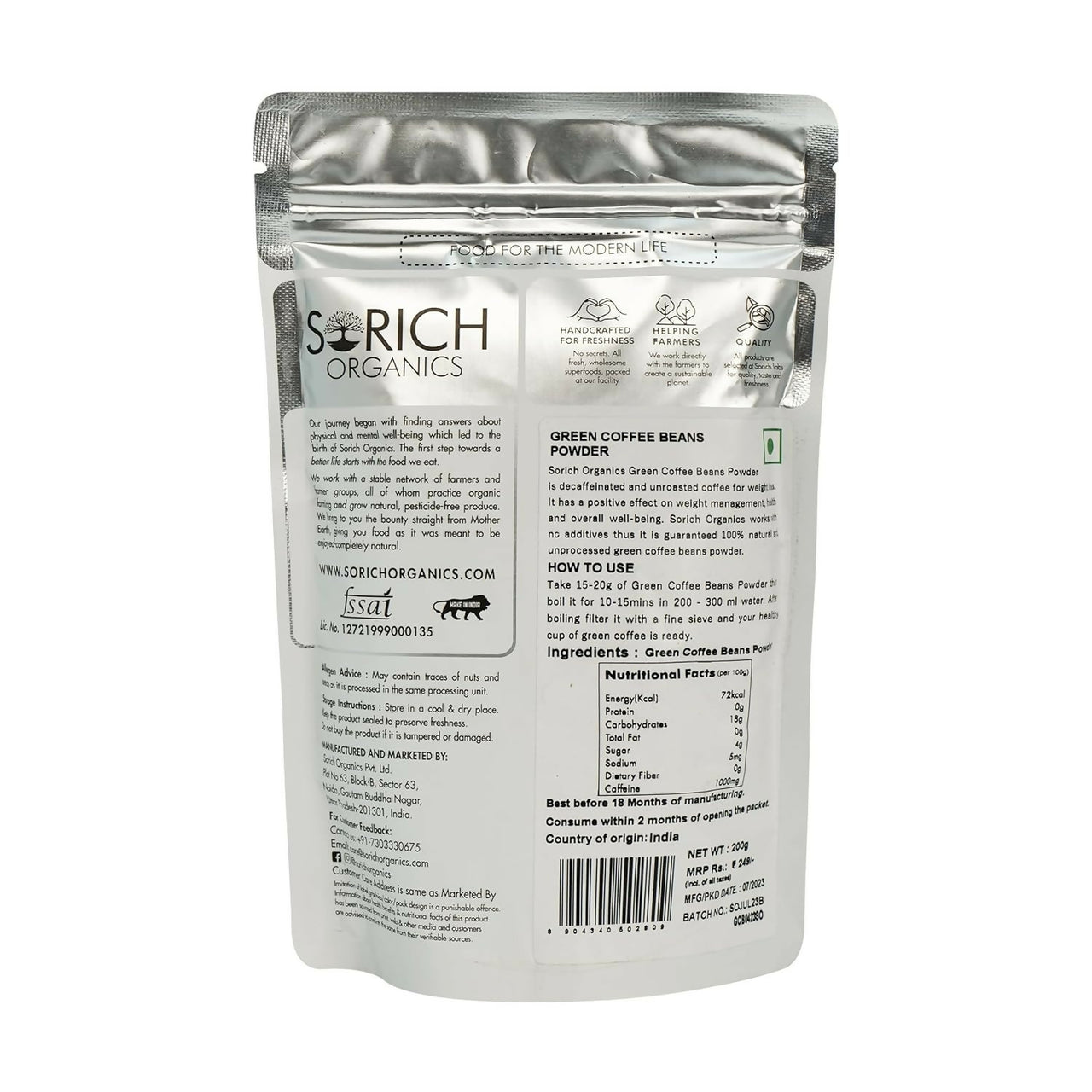 Sorich Organics 100% Pure & Natural Green Coffee Beans Powder - Distacart