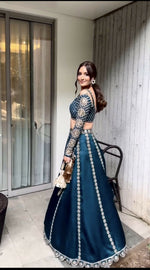 Thumbnail for Aastha Fashion Teal Malai Silk Designer Wedding Wear Lehenga Choli