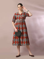 Thumbnail for Myshka Women's Multi Printed Cotton V-Neck Empire Party Dress - Distacart