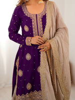 Thumbnail for Lehenga Mart Designer Sharara Suit With Kurta, Sharara, Dupatta For Women-Purple - Distacart