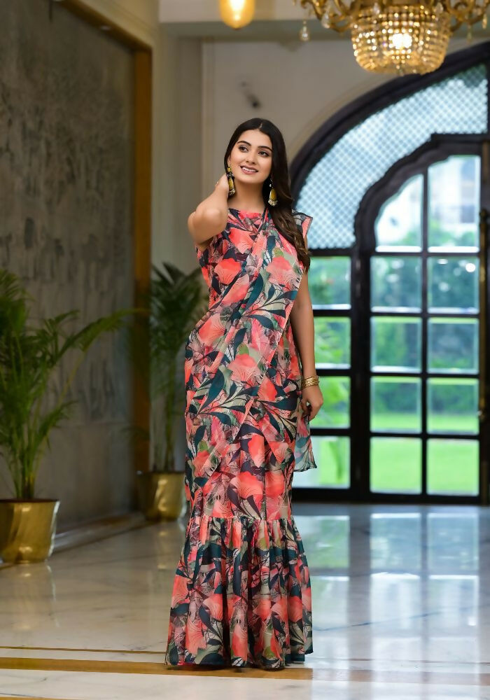 Partywear Designer Green Slime Georgette Fancy Saree - Anbazaar - Distacart