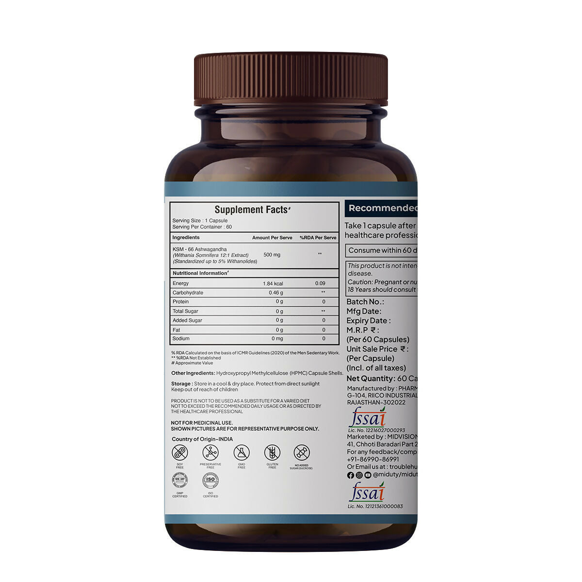 Miduty KSM 66 Ashwagandha 3x capsules - Distacart
