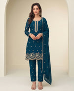 Thumbnail for KC Bollywood Style Teal Blue Georgette Suit For Women - Dista