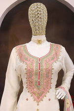 Thumbnail for Anaita White Embroidered Silk Stitched Plazo Suit - Distacart