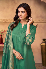 Thumbnail for BulBul Kuhu Green Muslin Kurta Set With Dupatta