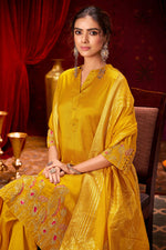 Thumbnail for BulBul Kuhu Mustard Muslin Kurta Set With Dupatta