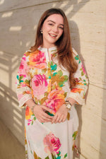 Thumbnail for NOZ2TOZ Floral Printed Knee Length Madrian Collar Neck Rayon Co-Ords Set For Women - White - Distacart