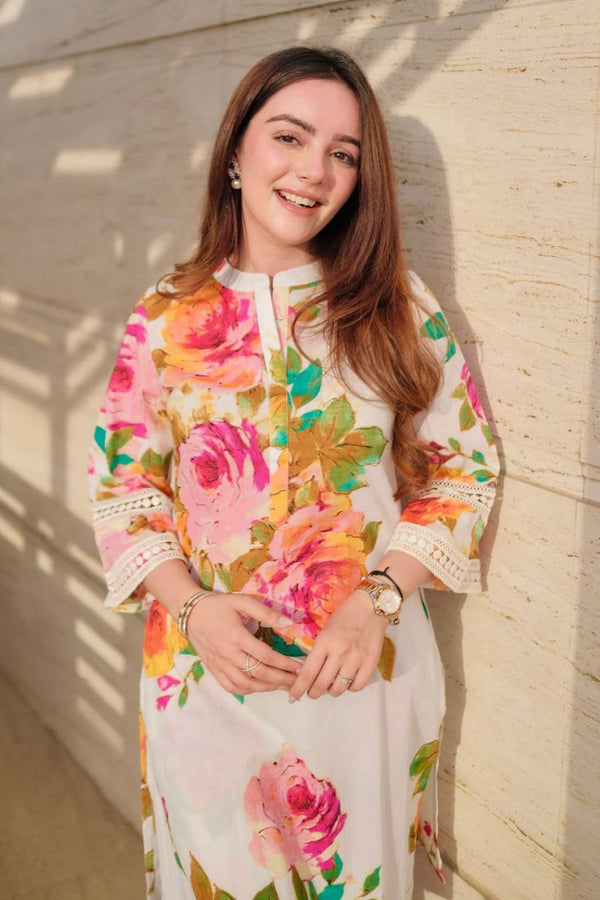 NOZ2TOZ Floral Printed Knee Length Madrian Collar Neck Rayon Co-Ords Set For Women - White - Distacart