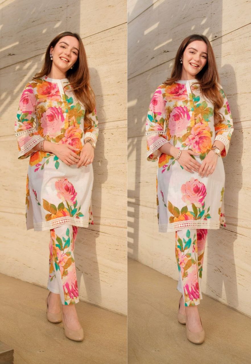 NOZ2TOZ Floral Printed Knee Length Madrian Collar Neck Rayon Co-Ords Set For Women - White - Distacart