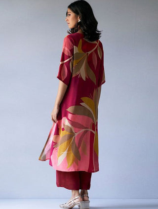 NOZ2TOZ Women's Floral Printed Knee Length Rayon V Neck Kurti And Pant Set - Maroon - Distacart