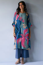 Thumbnail for NOZ2TOZ Women's Floral Printed Knee Length Rayon Kurti And Palazzo Set - Blue - Distacart