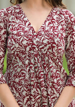 Thumbnail for NOZ2TOZ Floral Printed Flared Knee Length Rayon Kurti For Women - Maroon - Distacart