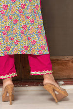 Thumbnail for NOZ2TOZ Women's Floral Printed Knee Length V Neck Sleeveless Kurti And Pant Set With Dupatta - Pink - Distacart