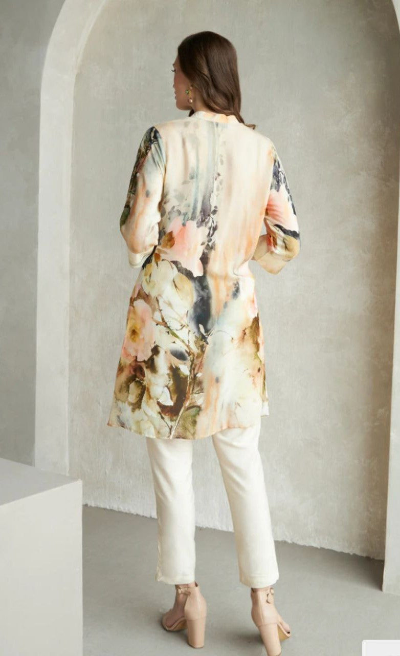 NOZ2TOZ Women's Mandrian Collar Neck 3/4 Sleeves Rayon Kurti For Women - Multicolor - Distacart