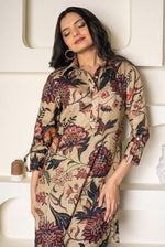 Thumbnail for NOZ2TOZ Women Floral Printed Knee Length V Neck Rayon Co-Ords Set - Beige - Distacart