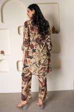 Thumbnail for NOZ2TOZ Women Floral Printed Knee Length V Neck Rayon Co-Ords Set - Beige - Distacart