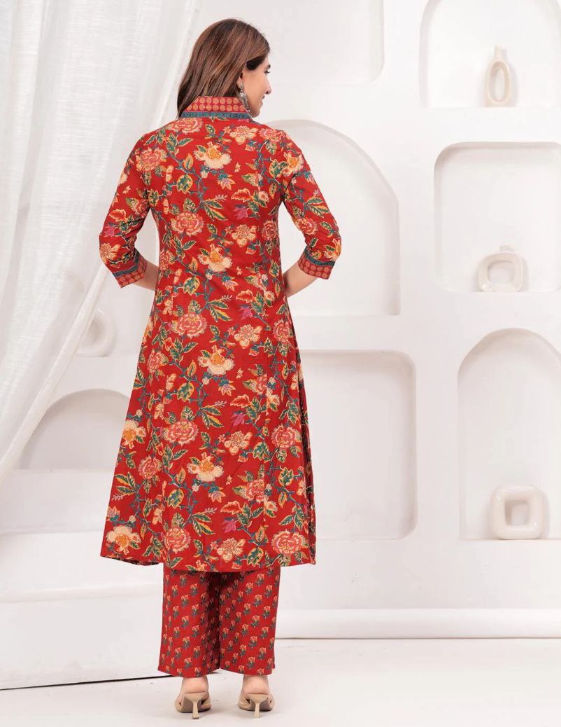 NOZ2TOZ Women Floral Printed Calf Length Flared Anarkali And Palazzo With Printed Dupatta - Maroon - Distacart