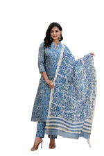 Thumbnail for NOZ2TOZ Women's Floral Printed Knee Length Rayon Kurti And Pant Set With Printed Dupatta - Sky - Distacart