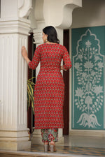 Thumbnail for NOZ2TOZ Women's Floral Printed Knee Length Kurti And Pant Set With Printed Cotton Dupatta - Maroon - Distacart
