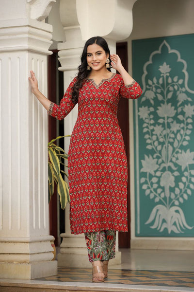 NOZ2TOZ Women's Floral Printed Knee Length Kurti And Pant Set With Printed Cotton Dupatta - Maroon - Distacart