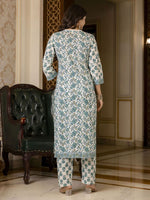 Thumbnail for NOZ2TOZ Women's Knee Length Floral Printed Rayon Kurti And Pant Set With Printed Dupatta Set - Blue - Distacart