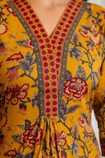 Thumbnail for NOZ2TOZ Women Floral Printed Knee Length Printed Rayon Kurti And Pant Set With Printed Dupatta - Mustard - Distacart
