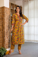 Thumbnail for NOZ2TOZ Women Floral Printed Knee Length Printed Rayon Kurti And Pant Set With Printed Dupatta - Mustard - Distacart