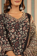 Thumbnail for NOZ2TOZ Women's Knee Length Floral Printed Kurti And Pant Set With Printed Dupatta - Black - Distacart