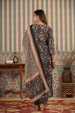 Thumbnail for NOZ2TOZ Women's Knee Length Floral Printed Kurti And Pant Set With Printed Dupatta - Black - Distacart