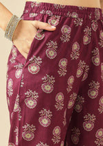 Thumbnail for NOZ2TOZ Women Floral Printed Knee Length V Neck Round Neck Kurta Set With Cotton Dupatta - Purple - Distacart