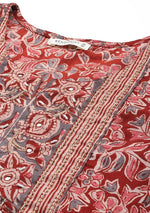 Thumbnail for NOZ2TOZ Women Floral Printed Knee Length V Neck Kurti And Pant Set With Printed Dupatta - Maroon - Distacart