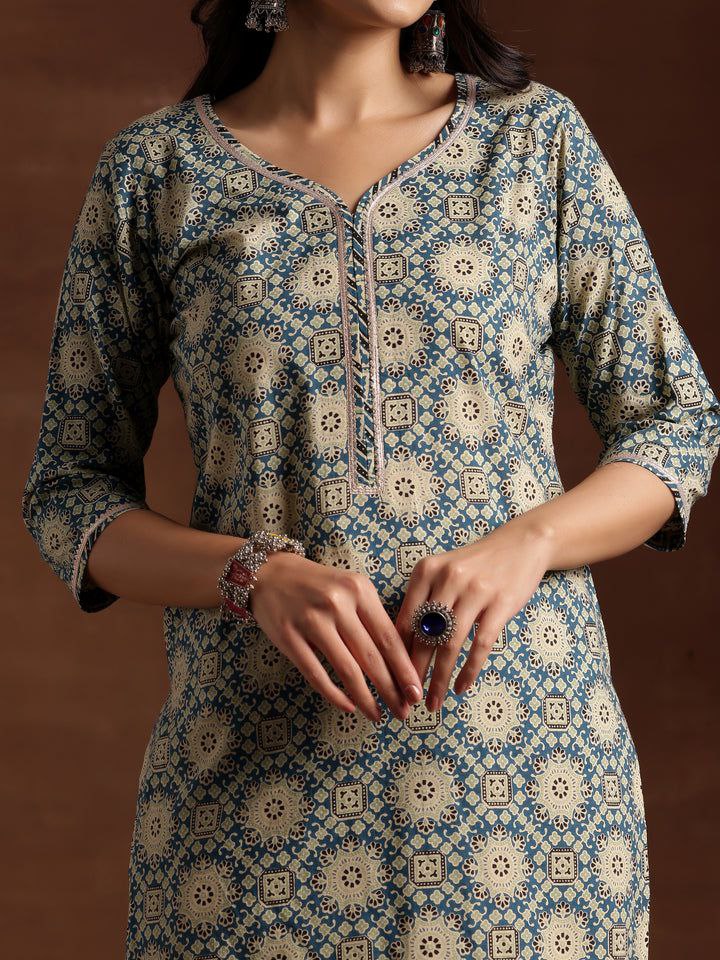 NOZ2TOZ Women Floral Printed Knee Length Kurti And Pant Set With Dupatta - Blue - Distacart