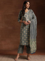 Thumbnail for NOZ2TOZ Women Floral Printed Knee Length Kurti And Pant Set With Dupatta - Blue - Distacart