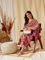 Thumbnail for NOZ2TOZ Women's Printed Knee Length Kurta Set With Printed Cotton Dupatta - Purple - Distacart