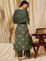 Thumbnail for NOZ2TOZ Floral Printed Kurti And Pant Set With Printed Dupatta For Women - Green - Distacart