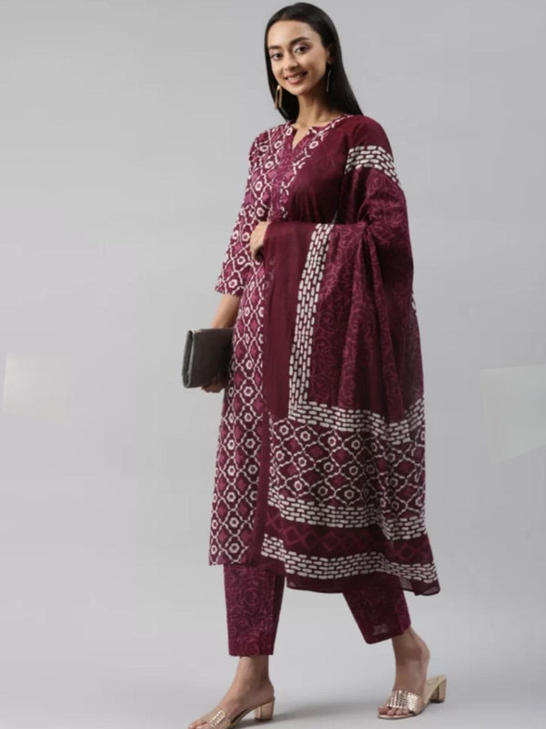 NOZ2TOZ Women Floral Printed Knee Length Rayon Kurti And Pant Set With Printed Cotton Dupatta - Purple - Distacart