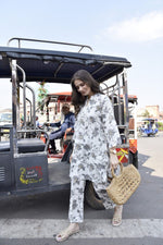 Thumbnail for NOZ2TOZ Women's Floral Printed Knee Length V Neck Rayon Kurti And Pant Set - White - Distacart