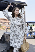 Thumbnail for NOZ2TOZ Women's Floral Printed Knee Length V Neck Rayon Kurti And Pant Set - White - Distacart