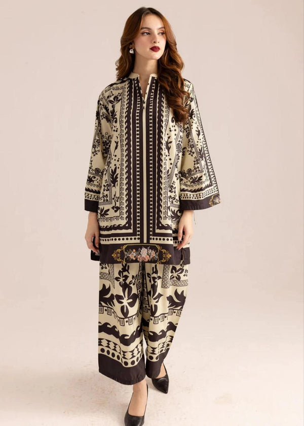 NOZ2TOZ Women Printed Above Knee Length V Neck Co-Ords Set - Black - Distacart