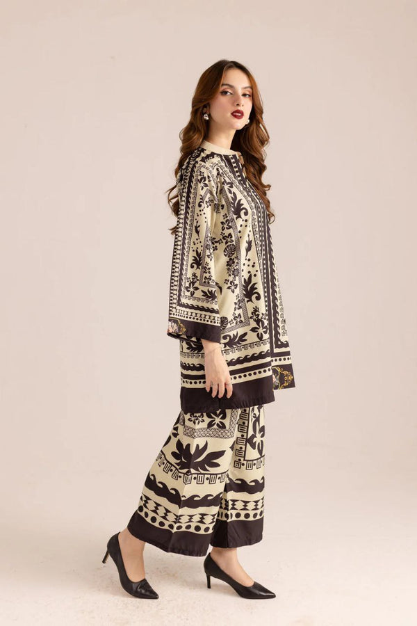NOZ2TOZ Women Printed Above Knee Length V Neck Co-Ords Set - Black - Distacart