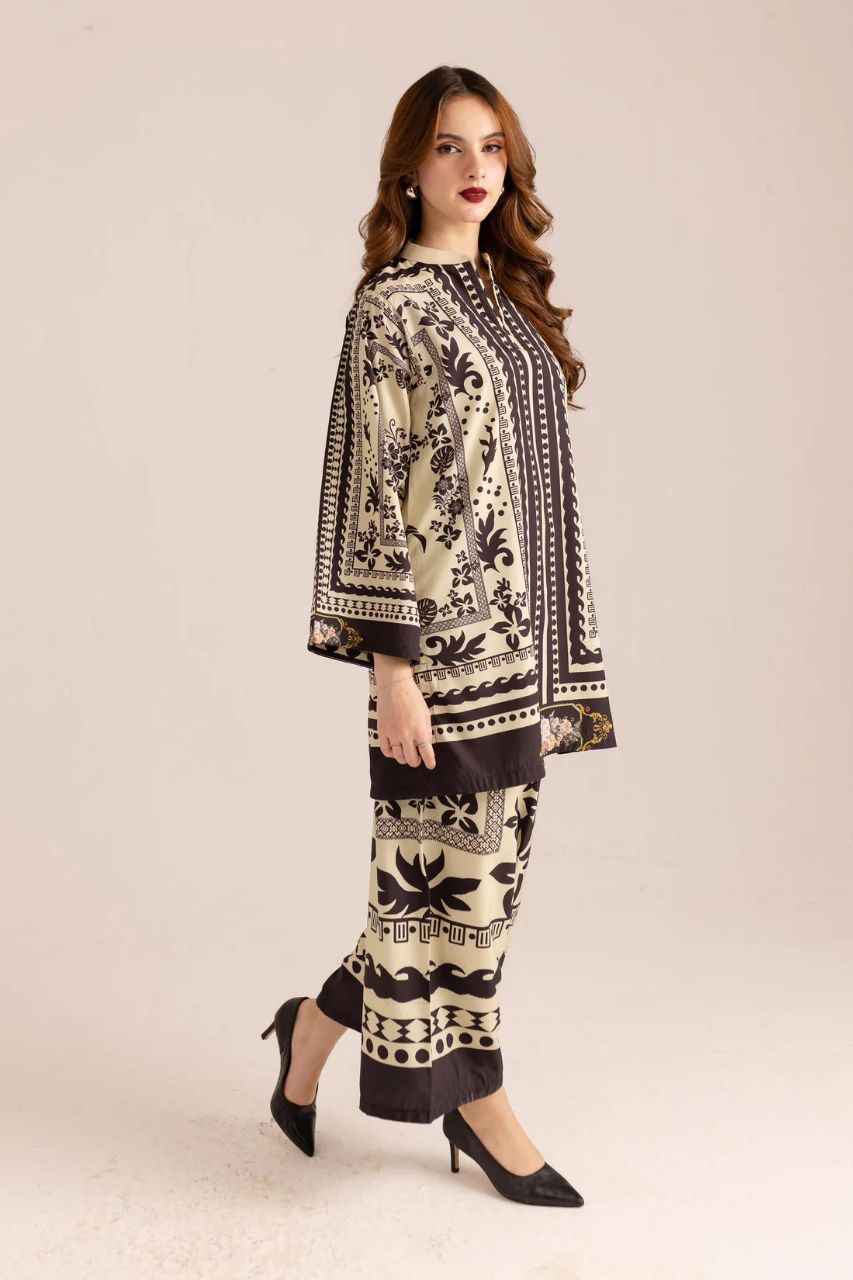 NOZ2TOZ Women Printed Above Knee Length V Neck Co-Ords Set - Black - Distacart