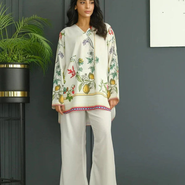 NOZ2TOZ Women's Printed V Neck Long Sleeves Co-Ords Set - White - Distacart