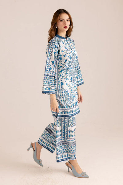 NOZ2TOZ Floral Printed V Neck Long Sleeves Co-Ords Set For Women - Blue - Distacart