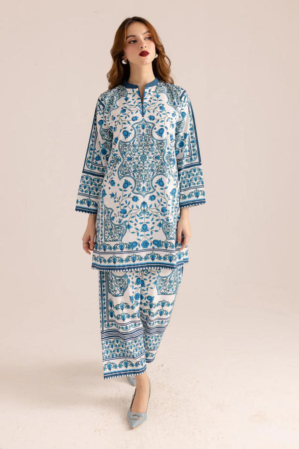 NOZ2TOZ Floral Printed V Neck Long Sleeves Co-Ords Set For Women - Blue - Distacart