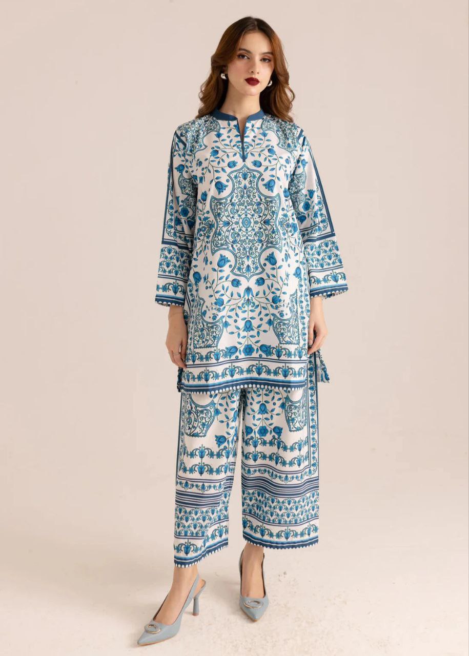NOZ2TOZ Floral Printed V Neck Long Sleeves Co-Ords Set For Women - Blue - Distacart