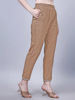 Thumbnail for NOZ2TOZ Women's Silk Blend Embroidered Kurti And Pant Set - Brown - Distacart